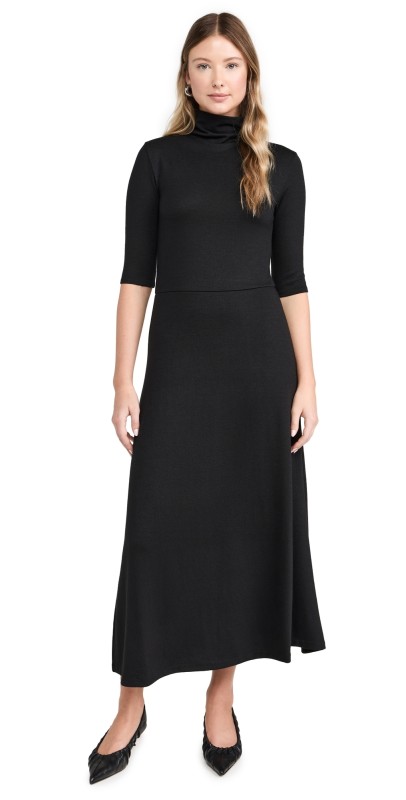 Vince Elbow Sleeve Turtleneck Dress Black