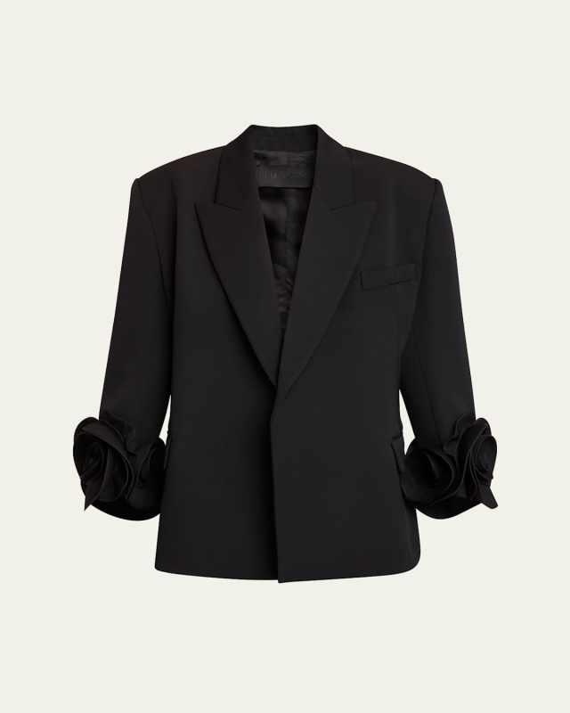Rosette-Sleeve Single-Breasted Blazer Jacket
