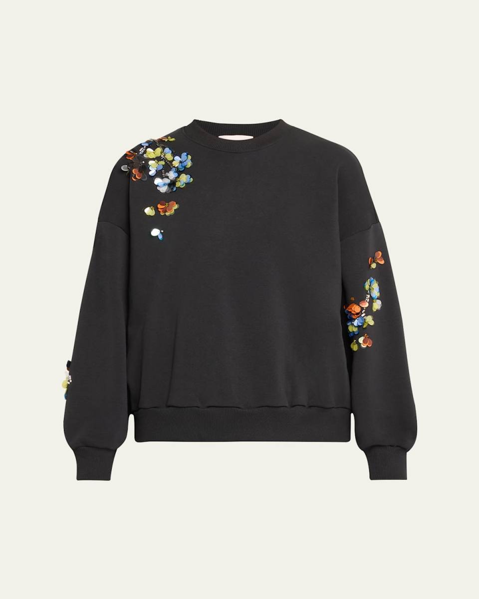 Sequin Flower Embroidered Brandy Sweatshirt