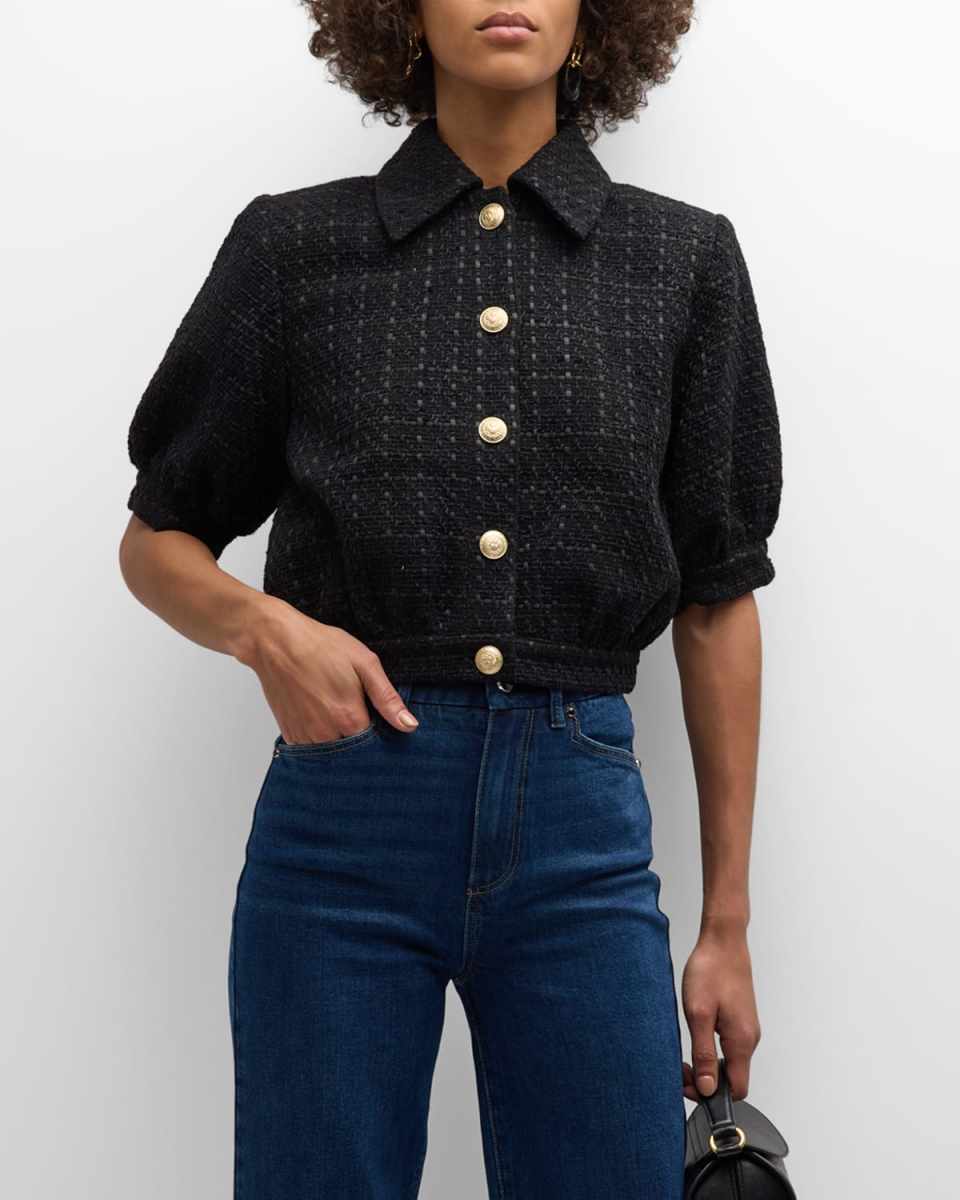 Cove Cropped Short-Sleeve Tweed Jacket
