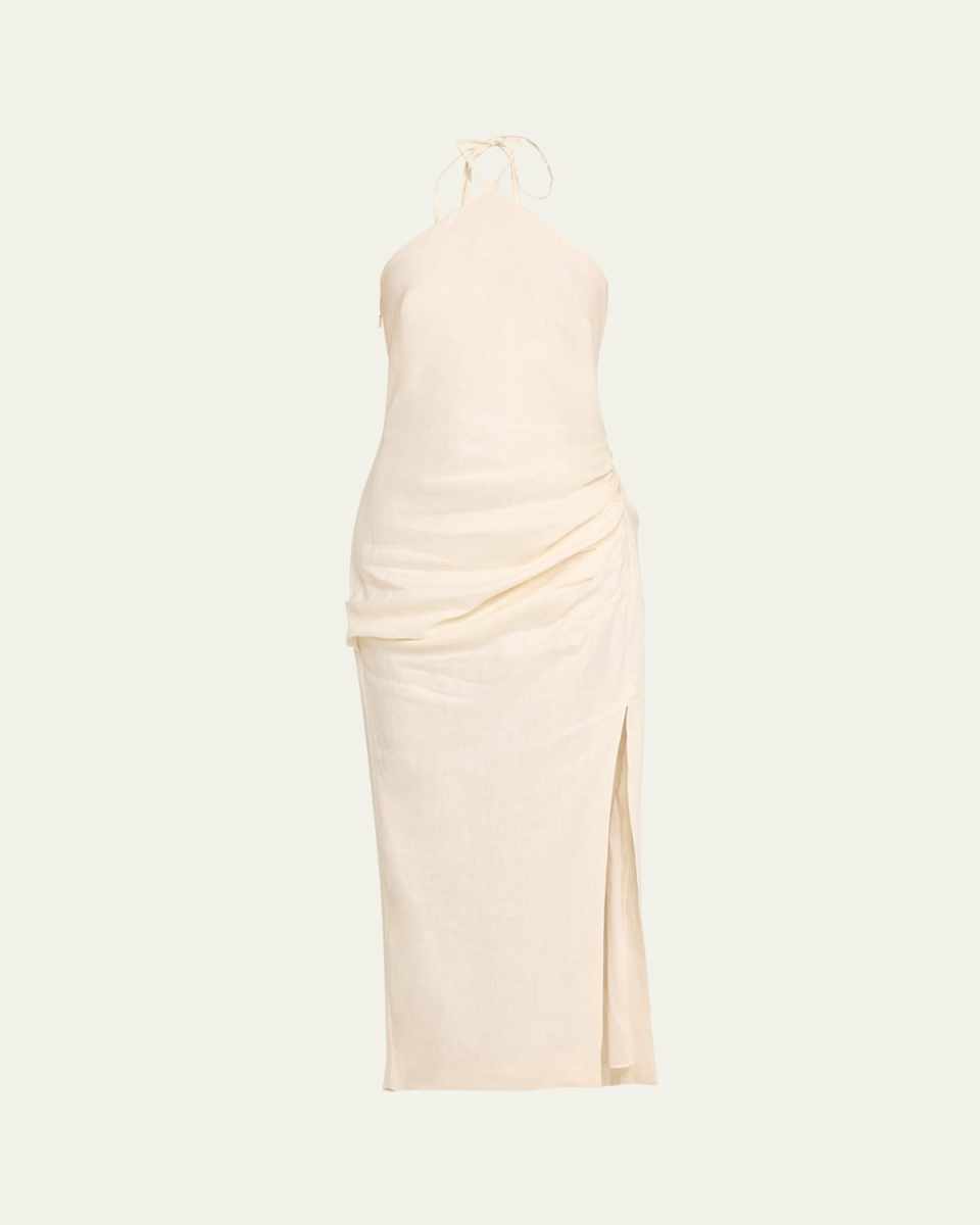 Hansel Draped Linen Halter Gown
