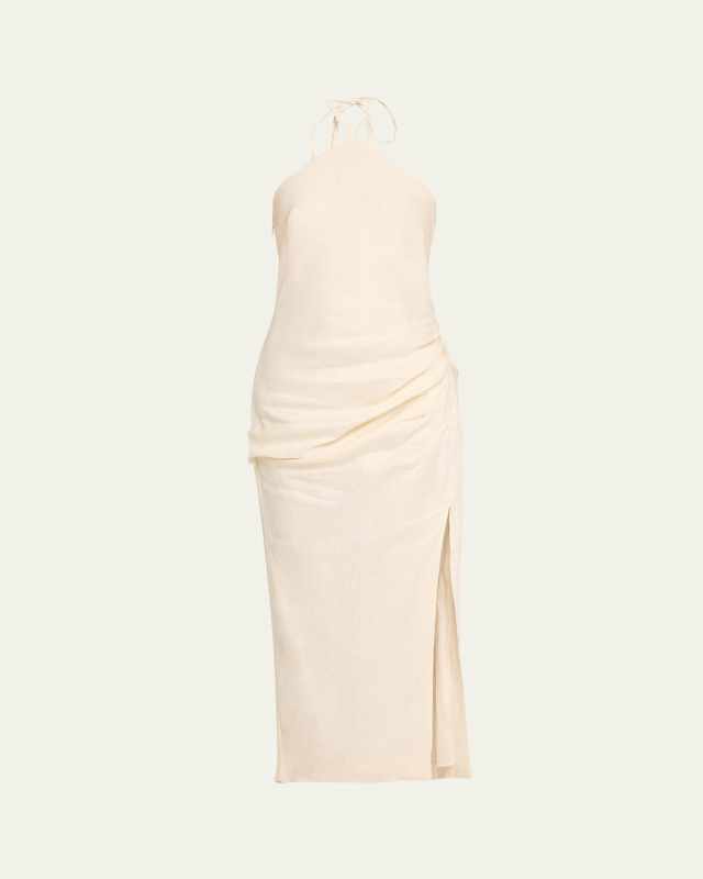 Hansel Draped Linen Halter Gown