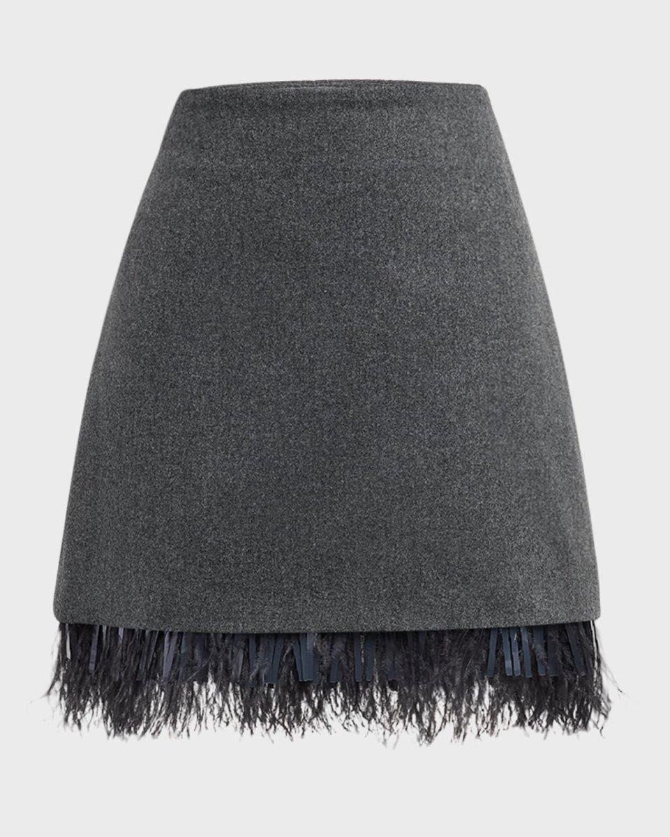 Feather-Trim Wool-Cashmere Flannel Mini Skirt