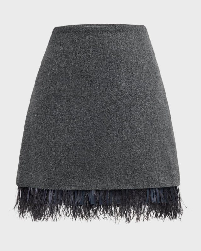 Feather-Trim Wool-Cashmere Flannel Mini Skirt