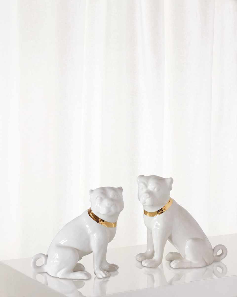 Cecil Cream Pug Statues, Set of 2