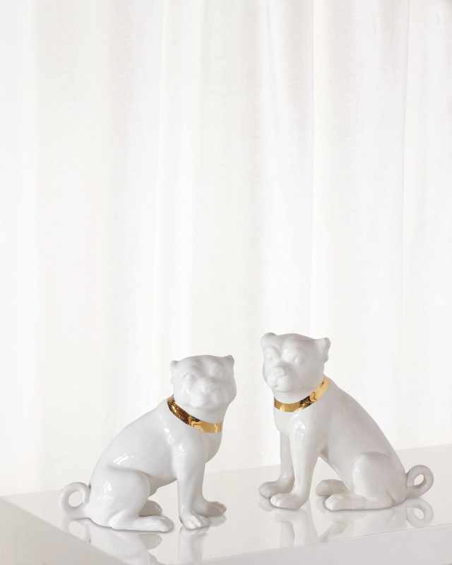 Cecil Cream Pug Statues, Set of 2