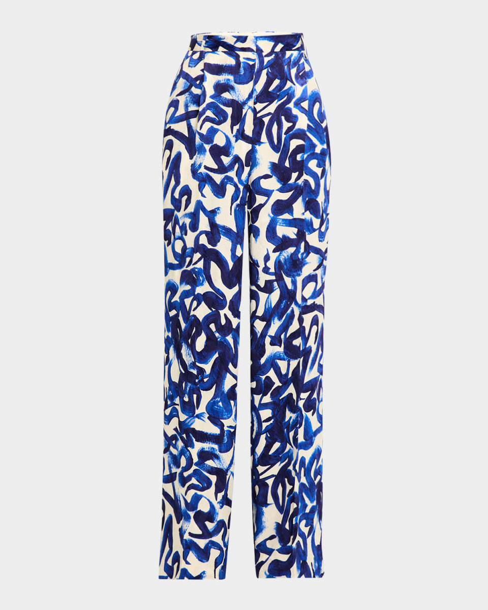 Portia Brushstroke-Print Wide-Leg Pants