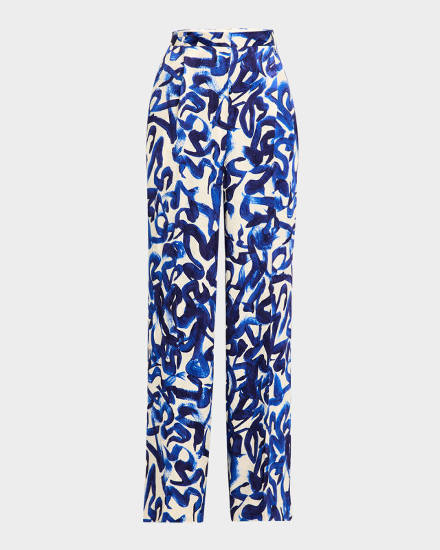 Portia Brushstroke-Print Wide-Leg Pants