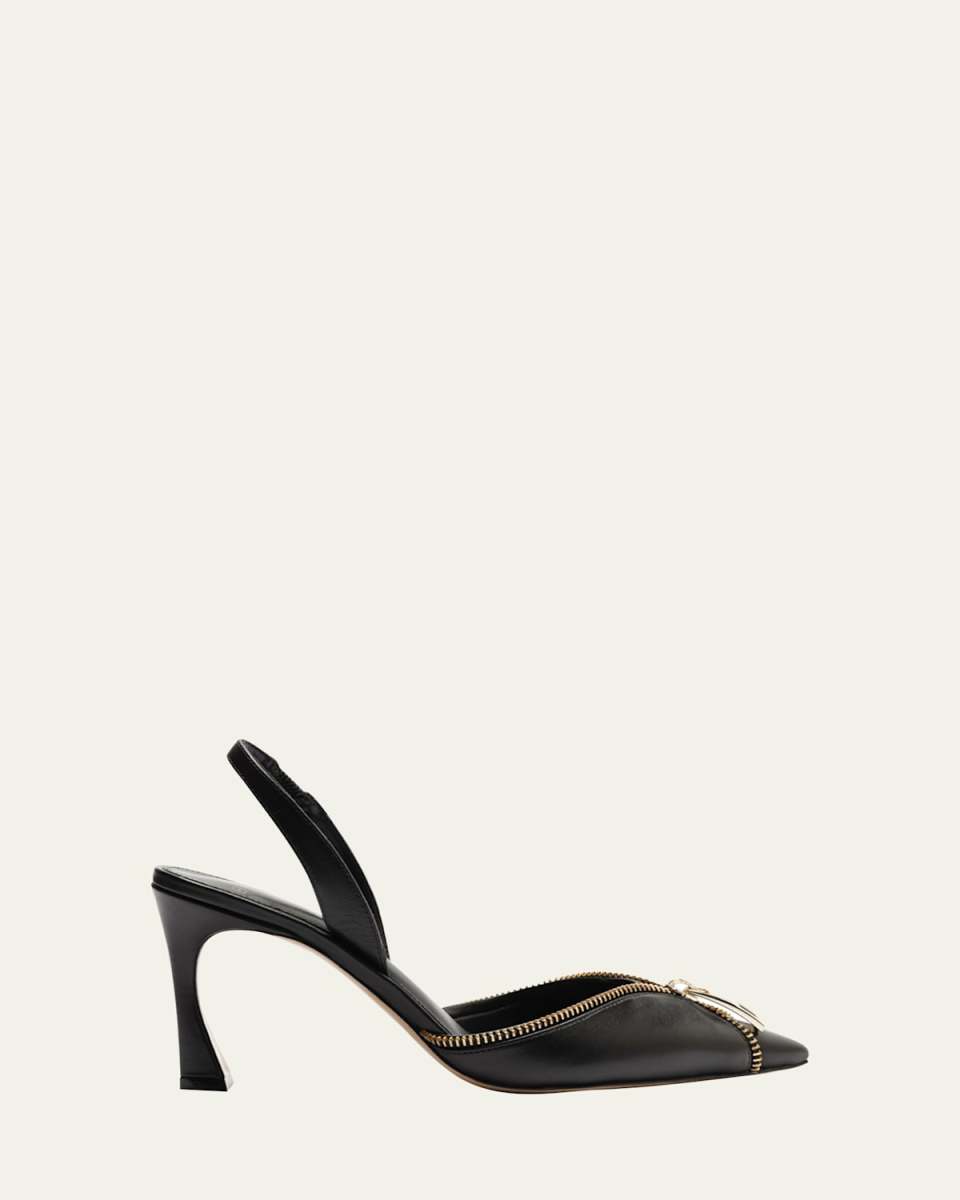 Zoe Leather Zipper Slingback Pumps