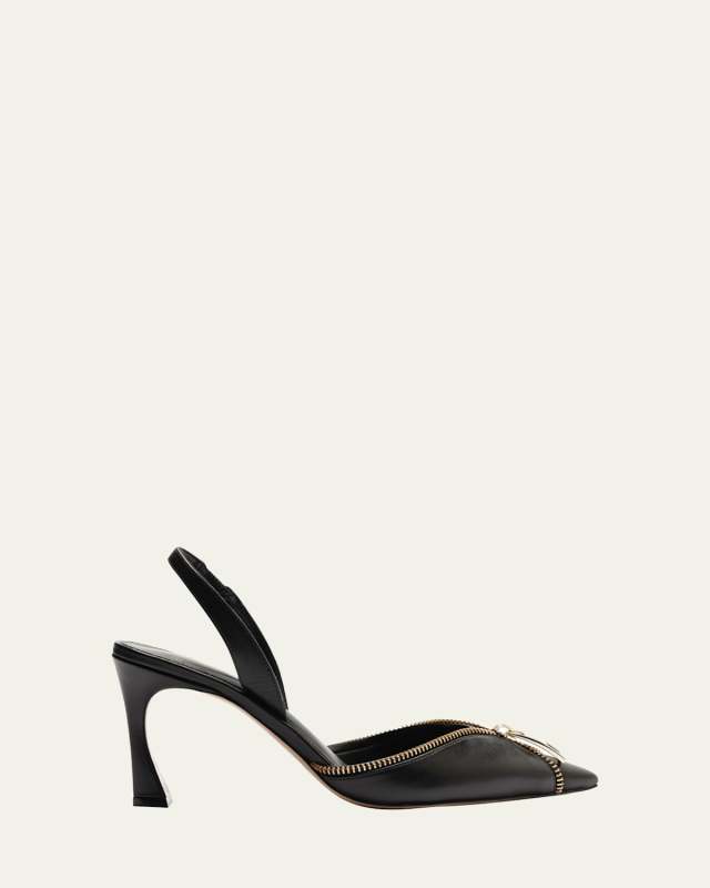 Zoe Leather Zipper Slingback Pumps