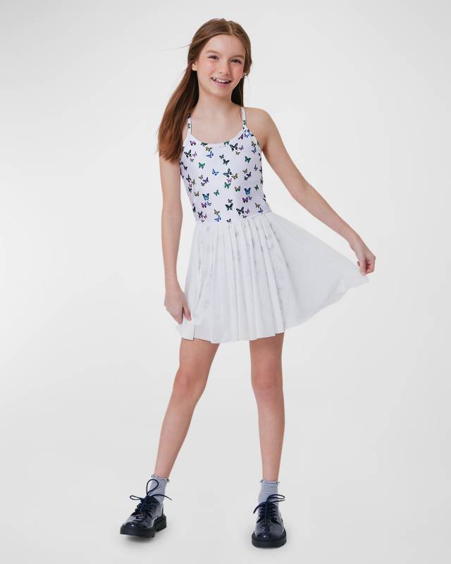 Girl's White Butterflies Tennis Dress, Size 2T-12