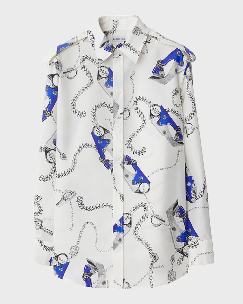 Chain Print Collared Button-Front Shirt
