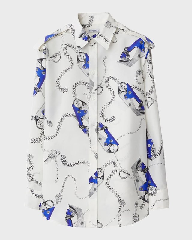 Chain Print Collared Button-Front Shirt