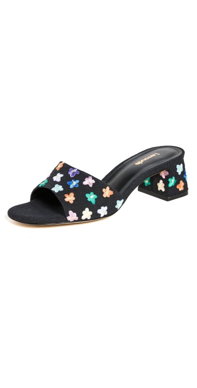 Larroude Brigitte Slides Linen Black/Multi