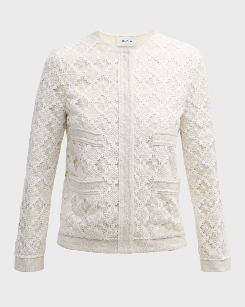 Mixed-Media Guipure Lace And Metallic Tweed Jacket