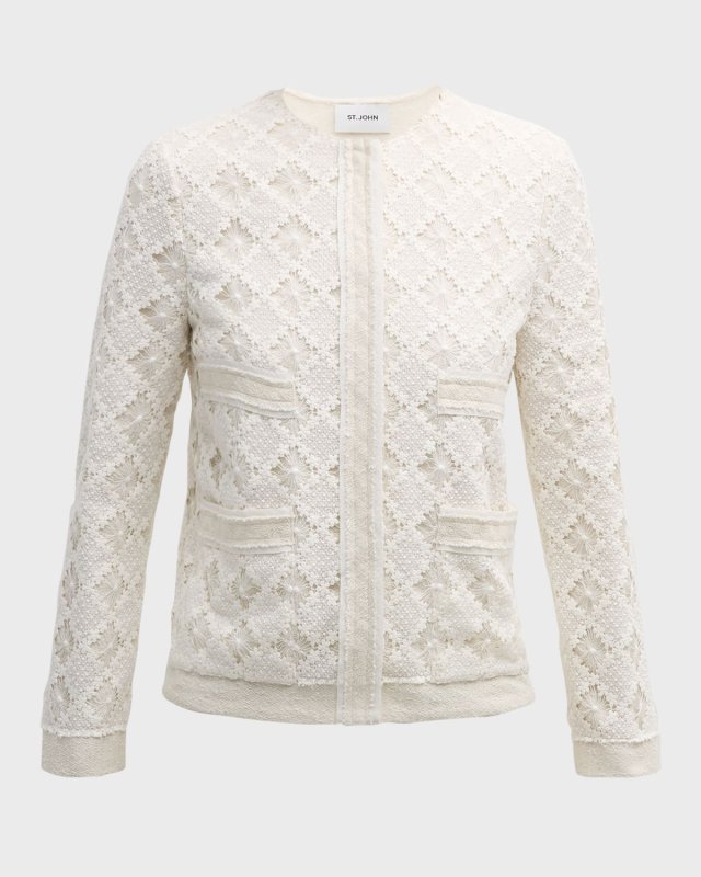 Mixed-Media Guipure Lace And Metallic Tweed Jacket