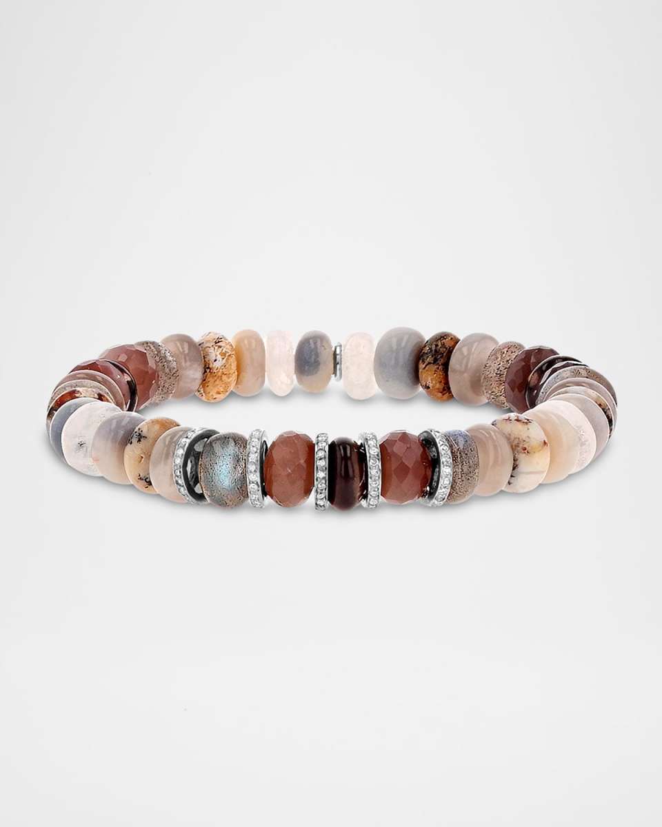 8mm Neutral Bead Bracelet with 5 Pave Rondelle