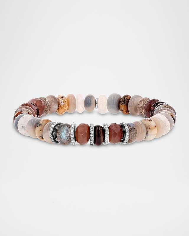 8mm Neutral Bead Bracelet with 5 Pave Rondelle