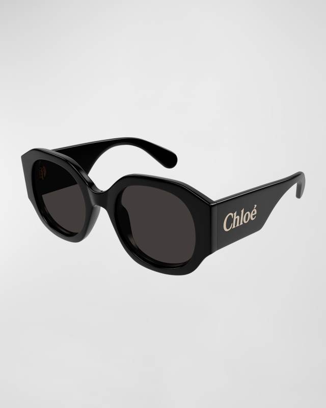 Logo Acetate Round Sunglasses