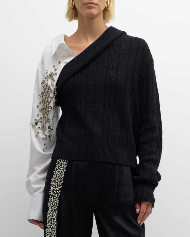Ramsay Crystal Mixed-Media Cashmere Sweater