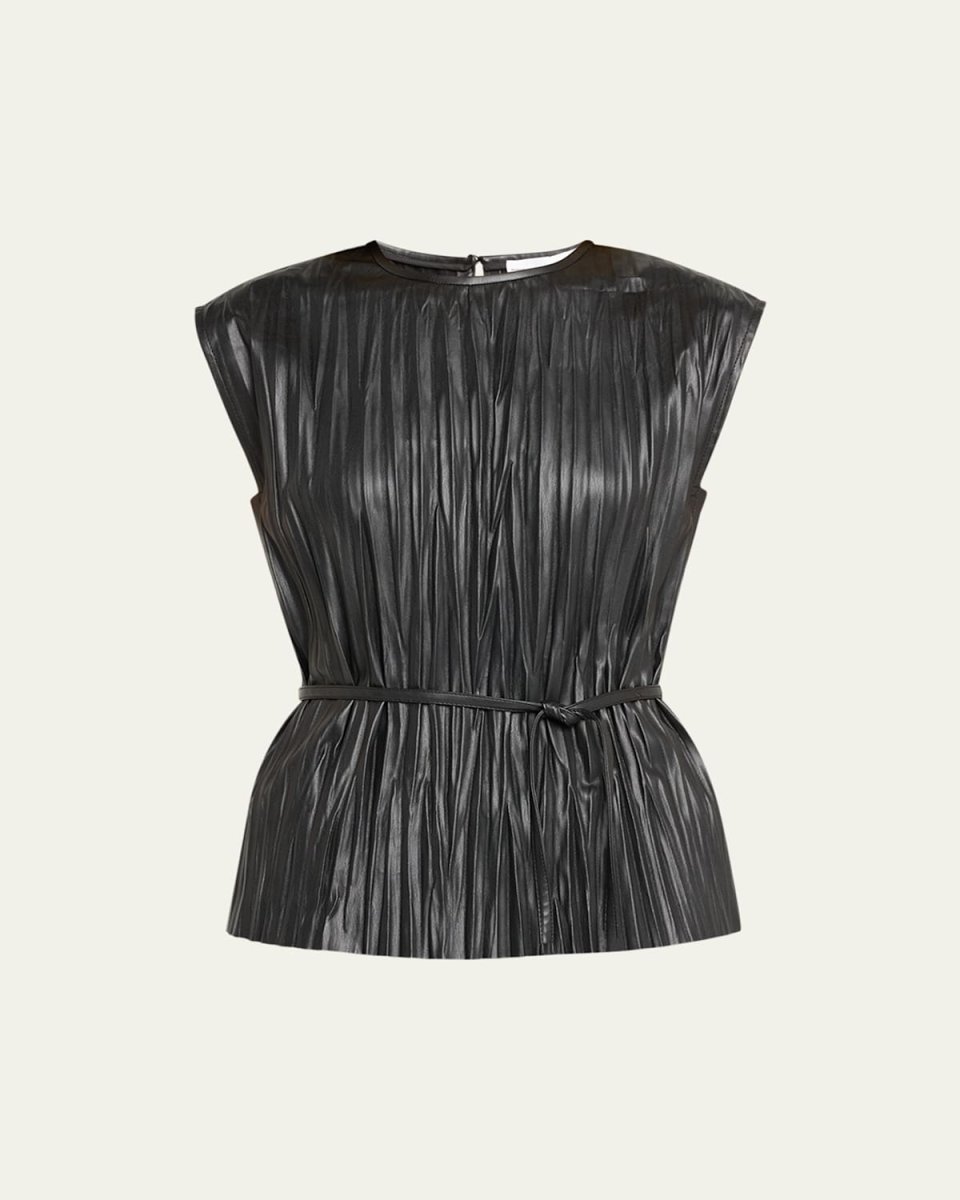 Lyra Pleated Faux-Leather Top