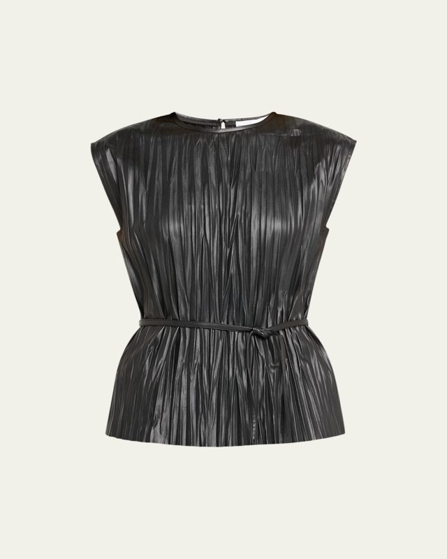 Lyra Pleated Faux-Leather Top