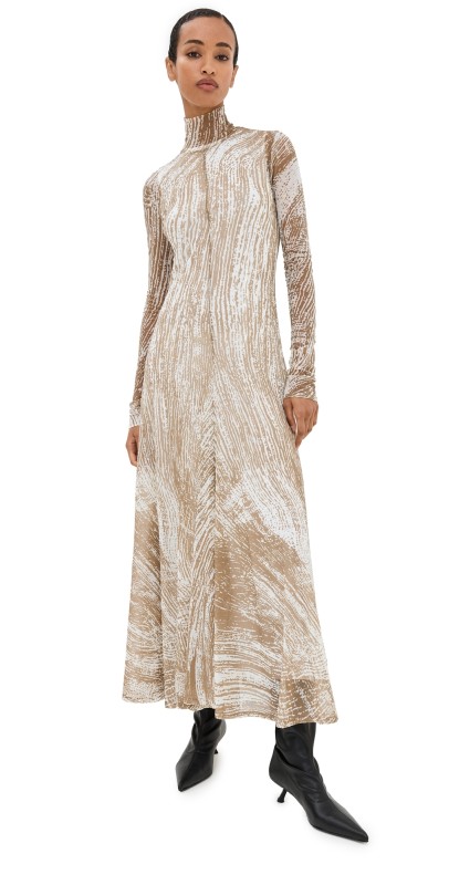 Proenza Schouler Gemma Dress in Printed Tulle Jersey Wood