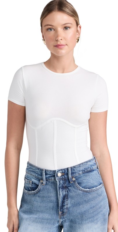 Fleur du Mal Cotton T-Shirt Thong Bodysuit Ivory