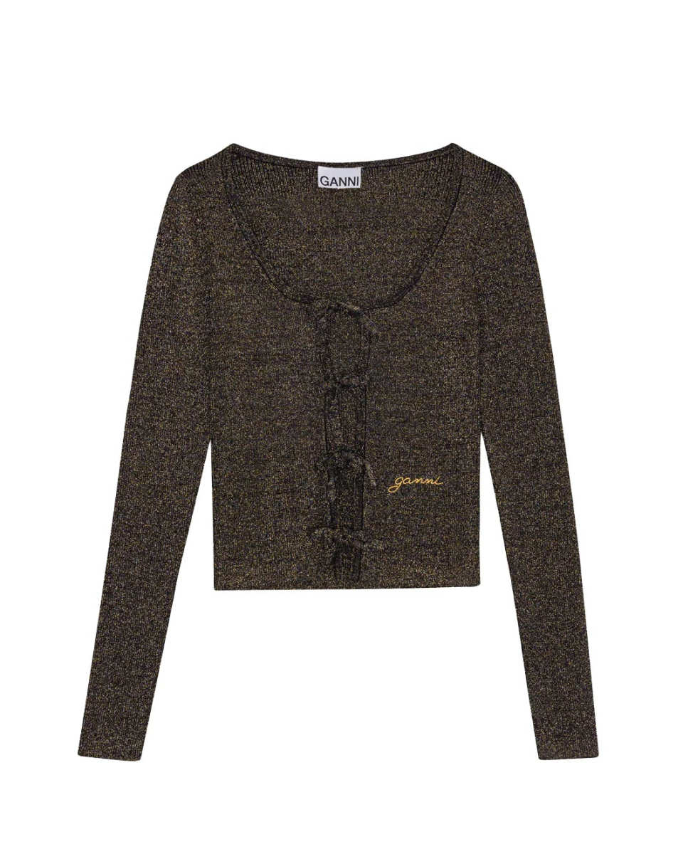 Black and Gold Sparkle Tie String Cardigan