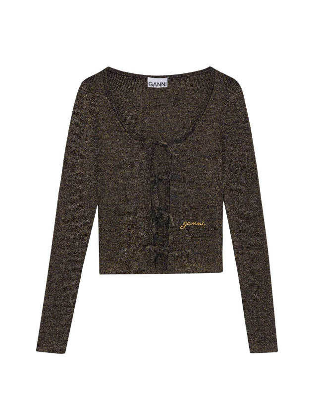 Black and Gold Sparkle Tie String Cardigan