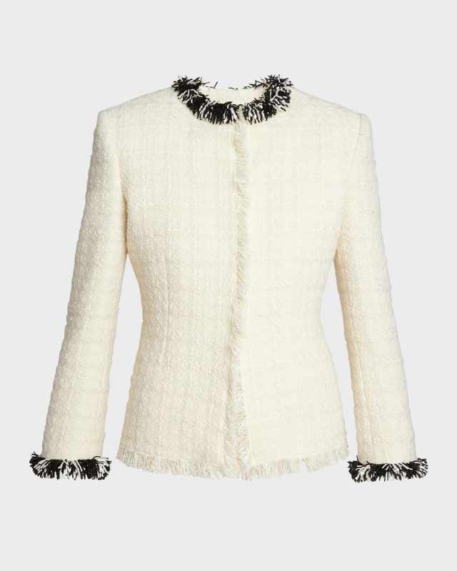Tweed Short Jacket with Beaded Trim