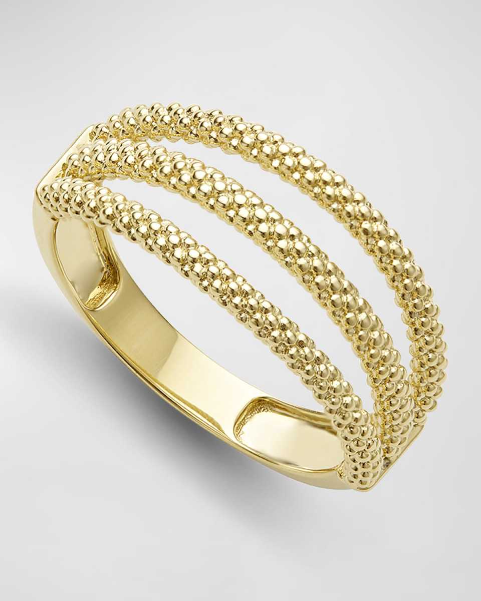 18K Gold Superfine Caviar Beaded 3-Row Ring, Size 7