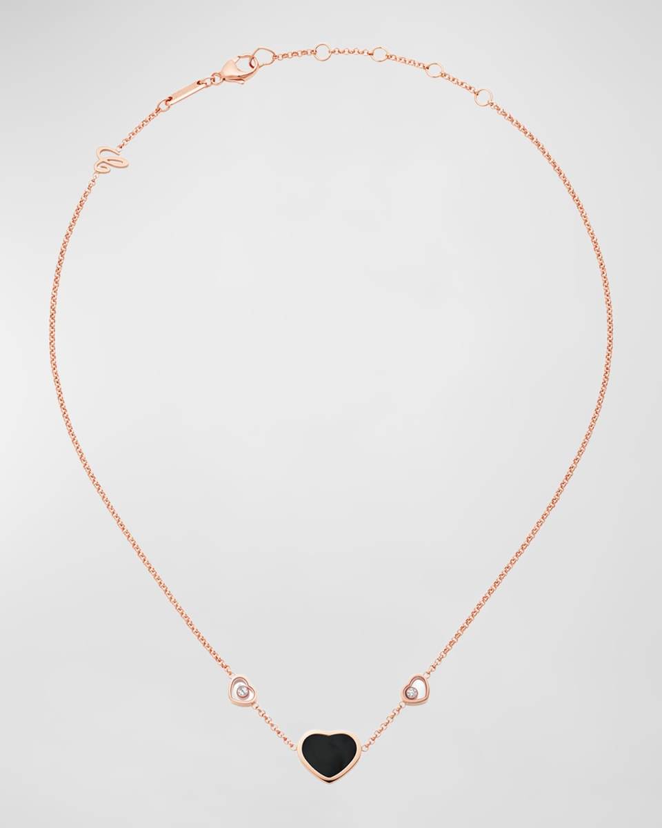 Happy Hearts 18K Rose Gold 3-Motif Onyx & Diamond Necklace