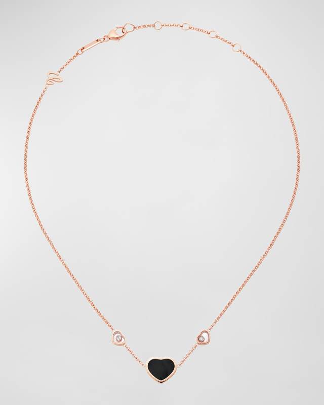 Happy Hearts 18K Rose Gold 3-Motif Onyx & Diamond Necklace