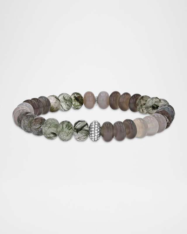 Green & Grey Mix Gemstone Bracelet with Diamond Donut
