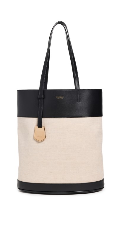 FERRAGAMO Charming Tote Canvas NERO NATURALE