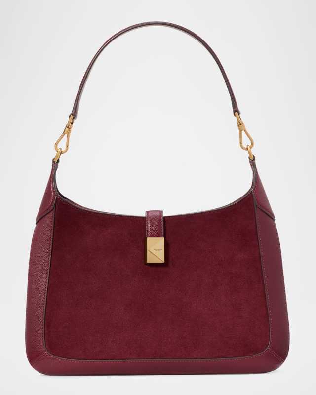 deco pebbled leather and suede hobo bag