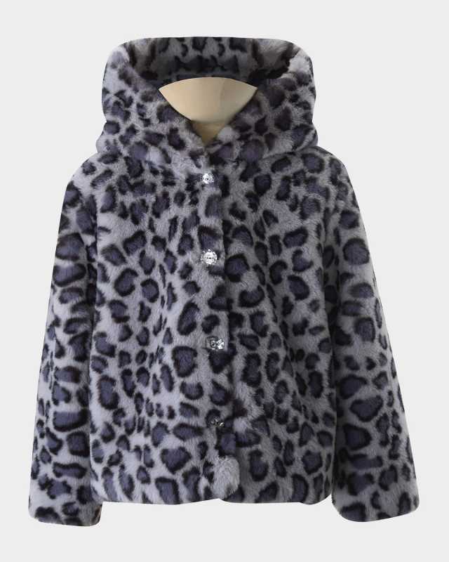 Girl's Leopard-Print Faux Fur Jacket, Size 3-14