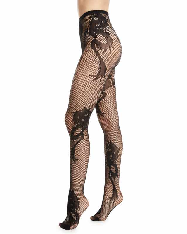 Sheer Dragon Toss Fishnet Tights