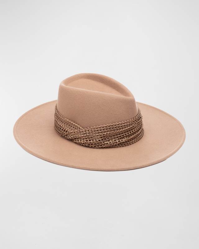 Harlowe Wool Fedora Hat w/ Crystal Mesh Band
