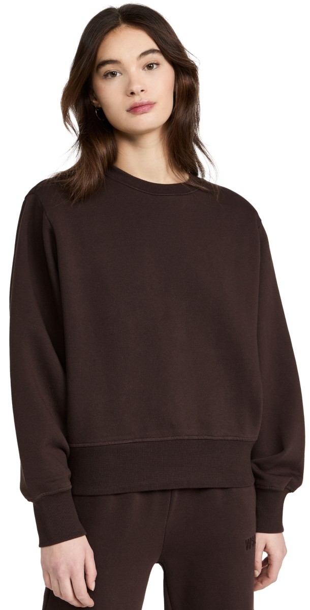 WSLY Fleece Crew Shoulder Pad Sweatshirt Deep Brown