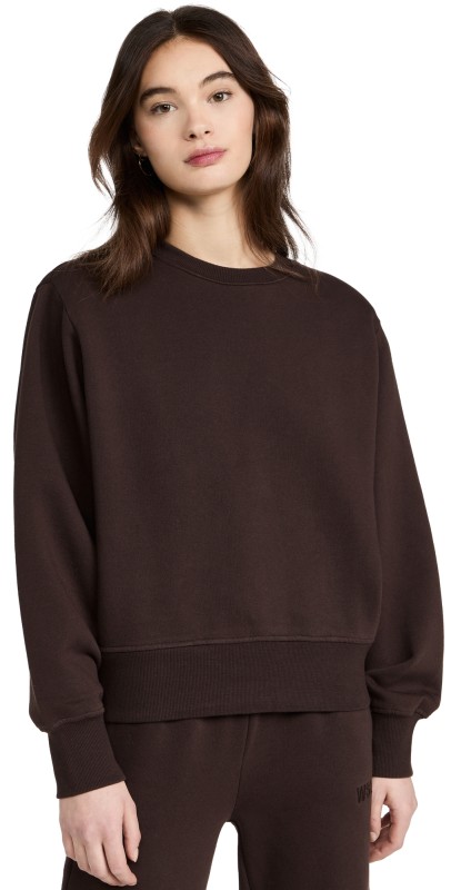 WSLY Fleece Crew Shoulder Pad Sweatshirt Deep Brown