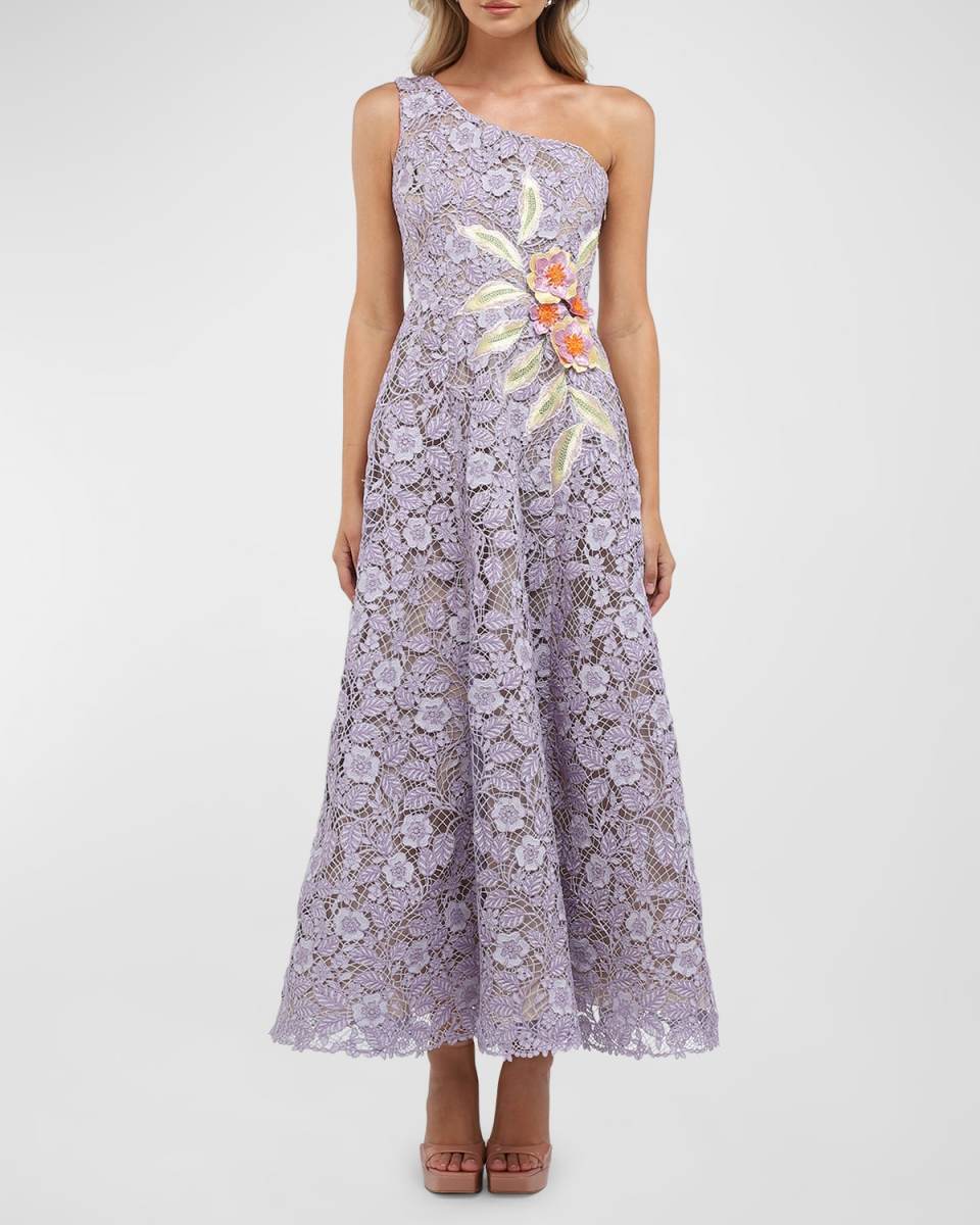 Annabelle One-Shoulder Floral Lace Gown