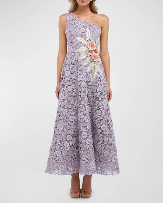 Annabelle One-Shoulder Floral Lace Gown
