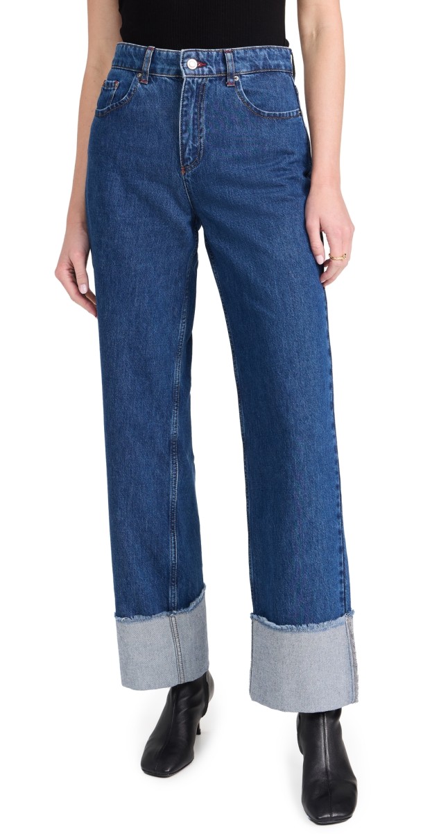 ALIGNE Soy Turn Up Straight Leg Jeans Mid Blue