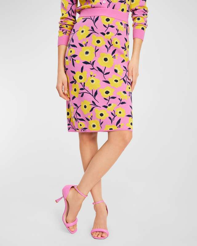 sunshine floral intarsia midi skirt