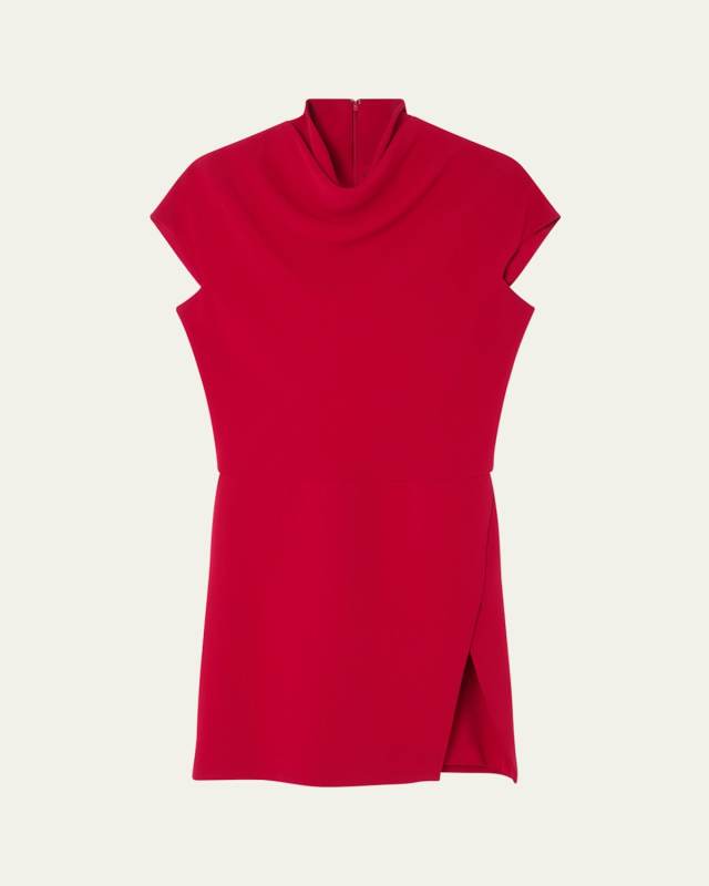 Turtleneck Cap-Sleeve Cady Slit Mini Dress