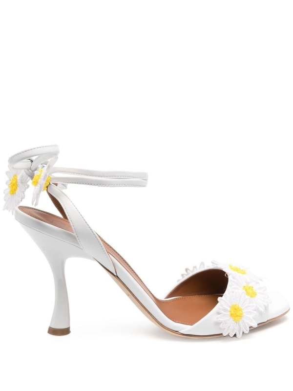 floral-appliqué mid heel sandals