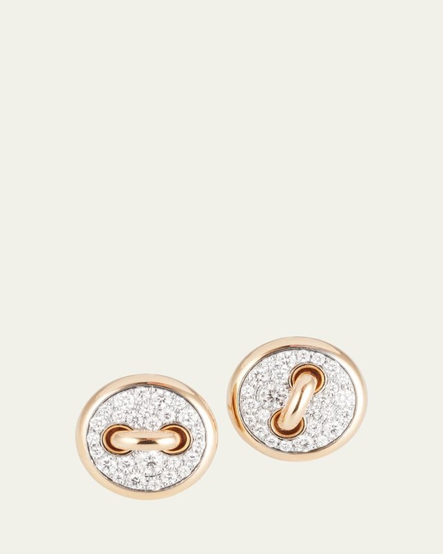18K Rose Gold Pom Pom Dot Pave Diamond Stud Earrings