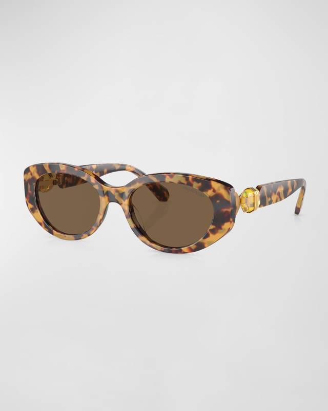 Crystal-Embellished Acetate Oval Sunglasses